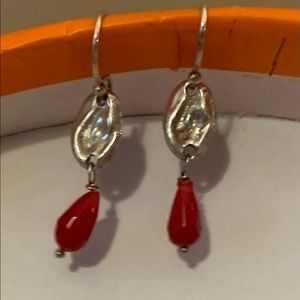 Sterling silver and coral earrings